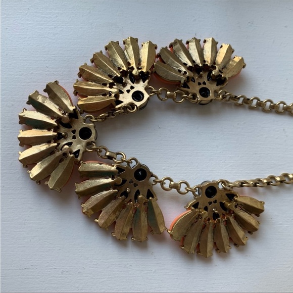 J. Crew Coral and Gold Flower Rhinestone Necklace, Statement Necklace - Picture 13 of 16